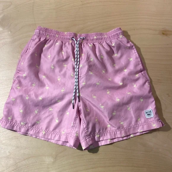 Spicy Tuna Pink Flamingos Swimming Trunks Small (MQ) - Picture 1 of 6